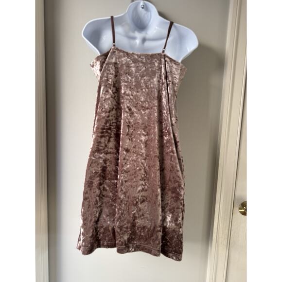 VTG Y2K Wishlist Crushed Velvet Chemise Dress Small Brown Black Lace Trim Retro - Picture 3 of 12
